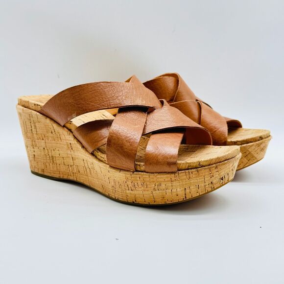 Kork Ease Shoes Womens 10 Brown Leather Wedge Cork Heels Slides Comfort Casual - Picture 3 of 12